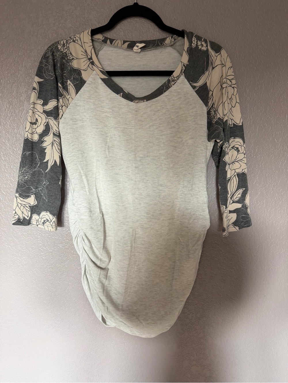 Light Gray Floral Raglan Maternity shirt